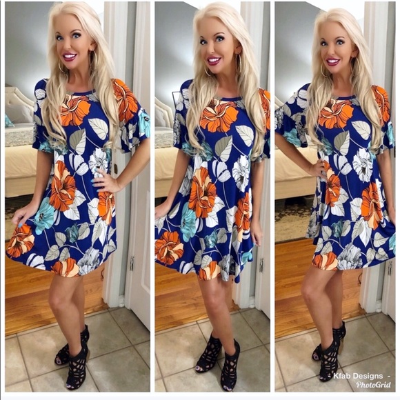 🏝LAST 2!  Tropical Flower 🌺 Ruffle Sleeve Dress - Picture 3 of 5